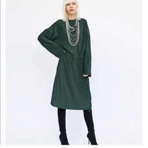 SOLD zara trafaluc green pleated drawstring dress SOLD